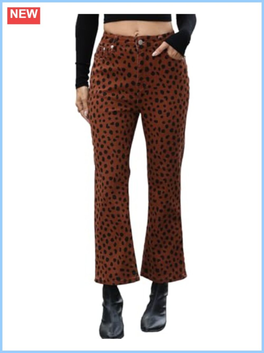 Bell Bottom Jeans High Rise Cropped Flare Leopard Print